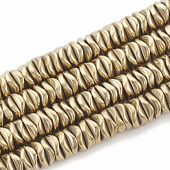 Light Gold Plated Electroplate Non-magnetic Synthetic Hematite Beads Strands, Wavy, Flat Round/Disc, Light Gold Plated, 6~6.5x6~6.5x1.5~2mm, Hole: 1mm, about 215pcs/strand, 16.14 inch