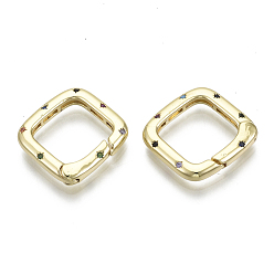 Real 16K Gold Plated Brass Micro Pave Cubic Zirconia Spring Gate Rings, Square, Nickel Free, Colorful, Real 16K Gold Plated, 18x18x3mm, Inner Diameter: 13x13mm