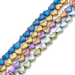 Mixed Color Electroplate Non-magnetic Synthetic Hematite Beads Strands, Heart, Mixed Color, 6x5.5x3mm, Hole: 1mm, about 70pcs/strand, 15.7 inch