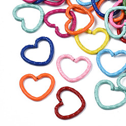 Mixed Color Spray Painted Iron Linking Rings, Quick Link Connector, Cadmium Free & Nickel Free & Lead Free, Hammered Heart, Mixed Color, 11.5x14x1.5mm, Inner Diameter: 8x11mm