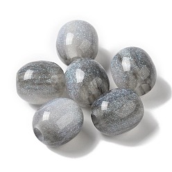 Light Grey Resin Glitter European Beads, Large Hole Beads, Barrel, Light Grey, 17.5~19x16.5~17mm, Hole: 5mm