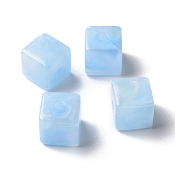 Azul Cielo Abalorios de acrílico opacos, perlas de brillo, cubo, luz azul cielo, 13x13.5x13.5 mm, agujero: 3 mm, 180 unidades / 500 g