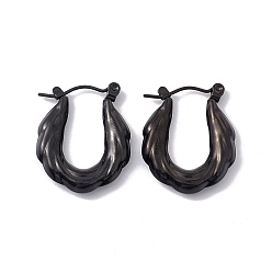 Electrophoresis Black 304 Stainless Steel Thick Hoop Earrings for Women, Electrophoresis Black, 23x18.5x4mm, Pin: 0.6mm