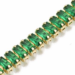 Sea Green Cubic Zirconia Classic Tennis Bracelet, Real 18K Gold Plated Brass Cubic Zirconia Link Chain Bracelet for Women, Nickel Free, Sea Green, 7-1/8 inch~7-1/2 inch(18~19cm)