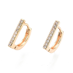 Real 18K Gold Plated Clear Cubic Zirconia Rectangle Hoop Earrings, Brass Jewelry for Women, Nickel Free, Real 18K Gold Plated, 12x10.5x2mm, Pin: 1mm