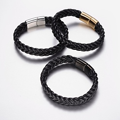 Mixed Color Braided Leather Cord Bracelets, with 304 Stainless Steel Findings and Magnetic Clasps, Mixed Color, 8-5/8 inch(220mm), 29x14x8mm