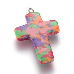 Colorful Synthetic Malachite Pendants, Dyed, Cross, Colorful, 32~34x20~22x3~5mm, Hole: 1.5mm