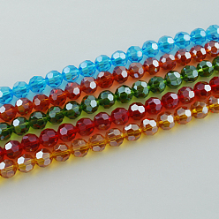 Mixed Color Electroplate Glass Bead Strands, Pearl Luster Plated, Faceted(32 Facets), Round, Mixed Color, 8x7mm