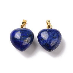 Lapis Lazuli Pendentifs en lapis-lazuli teints naturels, avec les accessoires en laiton de tonalité d'or, charme coeur, 18x15~15.5x6~8mm, Trou: 6x3mm