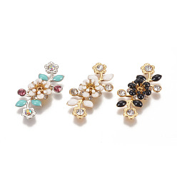 Mixed Color Brass Bead Caps, with Enamel and Rhinestone, Flower, Golden, Mixed Color, 31.5x18.5x6mm, Hole: 1mm, Inner Diameter: 3.5mm