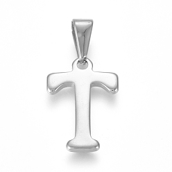 Letter T 304 Stainless Steel Pendants, Stainless Steel Color, Initial Letter.T, 20x13.5x1.8mm, Hole: 3x7mm