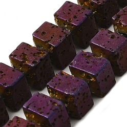 Purple Plated Electroplated Natural Lava Rock Beads Strands, Rectangle, Purple Plated, 6x6.5x6.5mm, Hole: 1mm, about 68pcs/strand, 16.54''~16.93''(42~43cm)