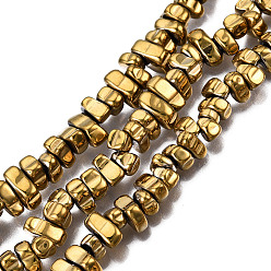 Light Gold Plated Electroplate Non-magnetic Synthetic Hematite Beads Strands, Nuggets, Light Gold Plated, 5~10x4.5~5.5x4mm, Hole: 1mm, about 105pcs/strand, 14.9 inch