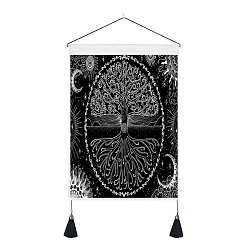 Black Polyester Tree of Life Pattern Wall Hanging Tapestry, Vertical Tapestry, for Home Decoration, Rectangle, Black, 500x350mm