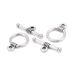 Antique Silver Tibetan Style Alloy Toggle Clasps, Lead Free, Cadmium Free and Nickel Free, Ring, Antique Silver, Ring: 11mm wide, 16mm long, Bar: 19mm long, hole: 1.5mm