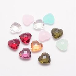 Mixed Color Faceted Glass Beads, Heart, No Hole, Mixed Color, 12x12x6mm
