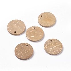 Wheat Wood Jewelry Findings Flat Round Coconut Pendants, Wheat, 20~22x2~3mm, Hole: 2mm