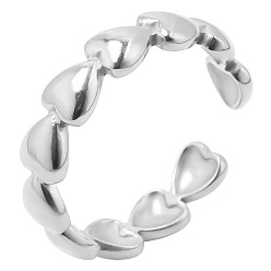 Stainless Steel Color 201 Stainless Steel Heart Wrap Open Cuff Ring for Valentine's Day, Stainless Steel Color, US Size 8(18.1mm)