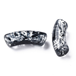 Black Transparent Acrylic Beads, Imitation Gemstone, Two Tone, Curved Tube, Black, 36x13.5x11.5mm, Hole: 4mm, about 148pcs/500g