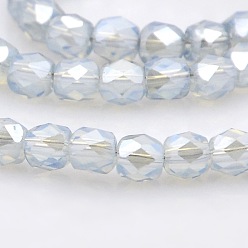 Azure Pearl Luster Plated Glass Faceted Drum Beads Strands, Azure, 4x4x4mm, Hole: 1mm, about 100pcs/strand, 15.7 inch