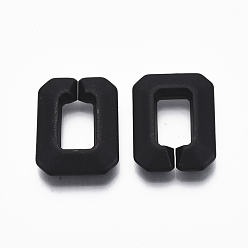 Black Spray Painted CCB Plastic Linking Rings, Quick Link Connectors, For Jewelry Cross Chains Making, Rectangle, Black, 28x21x6mm, Inner Diameter: 8x15mm