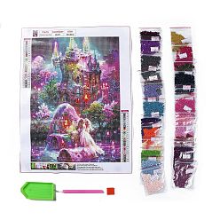 Castle DIY 5D Diamond Painting Full Drill Kits, Including Canvas Painting Cloth, Resin Rhinestones, Diamond Sticky Pen, Tray Plate, Glue Clay, Castle Pattern, 300x300x0.3mm, Rhinestone: about 3mm in diameter, 1mm thick, 24 bags