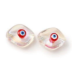 Roja Perlas de vidrio transparentes, con esmalte, ojo de caballo con patrón de mal de ojo, rojo, 20x16x9.5 mm, agujero: 1.4 mm