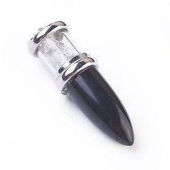 Obsidian Natural Obsidian Big Pendants, with Platinum Tone Brass Findings, Bullet, 50~53x16~17mm, Hole: 5x7~8mm