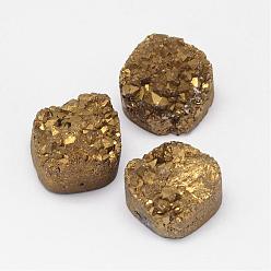 с Золотистым Покрытием Гальванические натуральный druzy кварцевые шарики, квадратный, с золотым покрытием, 14~15x14~15x8~9 мм, отверстие : 1.5 мм
