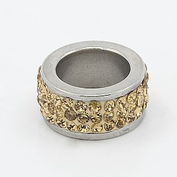 Junquillo 304 perlas de columna de acero inoxidable, con diamantes de imitación de arcilla polimérica, color del metal del acero inoxidable, junquillo, 13x6 mm, agujero: 8 mm