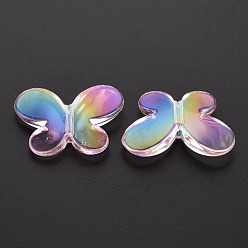 Pink Transparent Acrylic Cabochons, Rainbow Color Plated, Butterfly, Pink, 21.5x29x6mm, Hole: 2mm