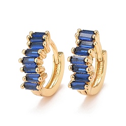 Blue Cubic Zirconia Rectangle Hoop Earrings, Real 18K Gold Plated Brass Hinged Earrings for Women, Lead Free & Cadmium Free, Blue, 13x12x5mm, Pin: 1mm