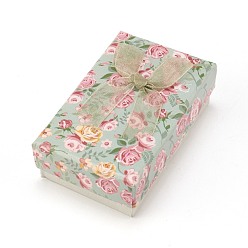 Verdemar Oscuro Caja de embalaje de joyería de cartón con patrón de flores, 2 espacio, para pendientes de anillo, con lazo de cinta y esponja negra, Rectángulo, verde mar oscuro, 8x5x2.6 cm