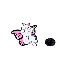 White Cat with Butterfly Wing Alloy Enamel Badge Pins, Cute Cartoon Brooch, Clothes Decorations Bag Accessories for Women, White, 30x27mm