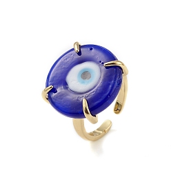 Bleu Anneau de manchette ouvert mauvais œil au chalumeau, bijoux porte-bonheur en laiton doré pour femme, sans plomb et sans cadmium, bleu, diamètre intérieur: 16 mm