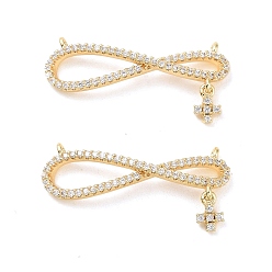 Real 18K Gold Plated Infinity with Cross Brass Micro Pave Clear Cubic Zirconia Connector Charms, Nickel Free, Real 18K Gold Plated, 27.5x13x2.5mm, Hole: 0.9mm