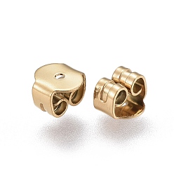 Golden Ion Plating(IP) 304 Stainless Steel Ear Nuts, Earring Backs, Golden, 5x5x3.5mm, Hole: 0.8mm