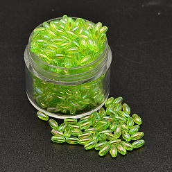 Jaune Vert Perles acryliques transparentes écologiques plaquées de riz plaqué couleur ab, jaune vert, 6x3mm, Trou: 1mm, environ17700 pcs / 500 g