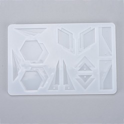 Blanco Moldes de silicona con forma de geometría, para pendientes de bricolaje, collar colgante joyería molde de fundición de resina de silicona, blanco, 158x105x6 mm, agujero: 1.8 mm, diámetro interior: 29~43x11~42 mm