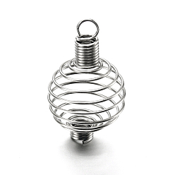 Platine Fabrication de pendentifs de cages de perles en spirale de fer, ronde, platine, 34x19mm, Trou: 4.5mm