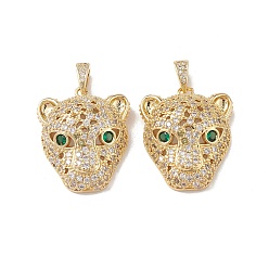 Real 16K Gold Plated Brass Micro Pave Cubic Zirconia Pendants, Real 16K Gold Plated, Leopard Charms, Real 16K Gold Plated, 29x24x10mm, Hole: 7x3mm