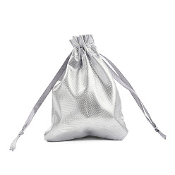 Silver Rectangle Cloth Bags, with Drawstring, Silver, 9x6.5cm