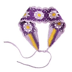 Purple Sunflower Crochet Wool Elastic Headbands, Wide Hair Accessories for Women Girls, Purple, 900x70mm