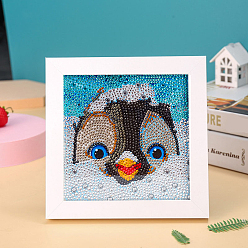 Penguin DIY Diamond Painting Photo Frame Kits, including Sponge, Resin Rhinestones, Diamond Sticky Pen, Tray Plate and Glue Clay, Penguin Pattern, 150x150mm