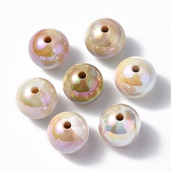 Bisque UV Plating Rainbow Iridescent Acrylic Beads, Round, Bisque, 15.5x15mm, Hole: 2.7mm