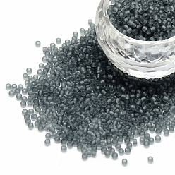 Gris 12/0 calificar unas cuentas redondas de semillas de vidrio, estilo esmerilado transparente, gris, 2x1.5 mm, agujero: 0.8 mm, 30000 unidades / bolsa