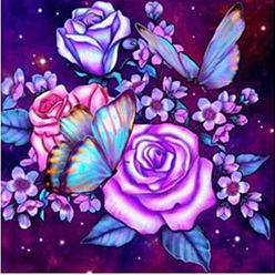 Flower DIY Neon Scenery Theme Diamond Painting Kits, Including Canvas, Resin Rhinestones, Diamond Sticky Pen, Tray Plate and Glue Clay, Flower Pattern, 300x300mm