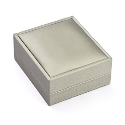 Gris Boîtes à bijoux en plastique, recouvert de cuir PU, rectangle, grises , 8.55x7.45x3.9 cm