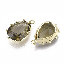 Oliva Colgantes de cristal, con fornituras de latón, facetados, lágrima, dorado, oliva, 22x14.5x7 mm, agujero: 1.5 mm