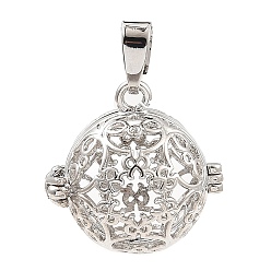 Platinum Rack Plating Brass Bead Cage Pendants, For Chime Ball Pendant Necklaces Making, Long-Lasting Plated, Round, Platinum, Tray: 16.5mm, 21.5x22.7x17.5mm, Hole: 7.5x4.3mm